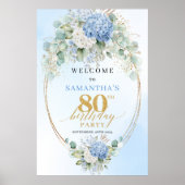 Watercolor Hydrangea's Goud 80ste verjaardag welko Poster (Voorkant)