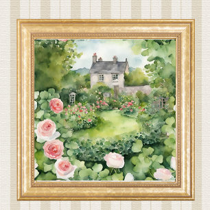 Watercolor Iers huis platteland Foto Afdruk