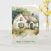 Watercolor Iers huisje Zalige St. Patrick's Dag Kaart (Gele Bloem)