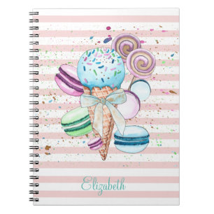 Watercolor ijs,Macarons,Roze Strepen Notitieboek