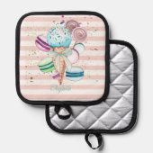 Watercolor ijs,Macarons,Roze strepen Pannenlap (Voorkant / Achterkant)