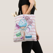 Watercolor ijs,Macarons,Roze Strepen Tote Bag (Dichtbij)