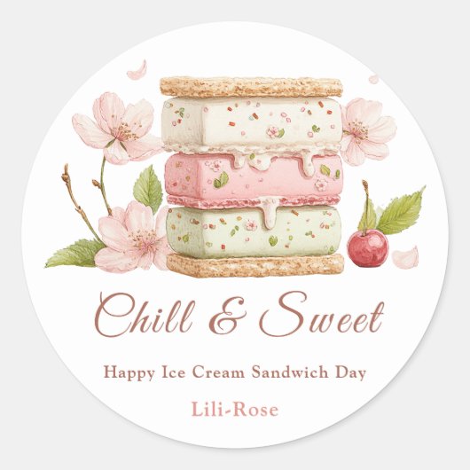 Watercolor ijs-sandwichdag ronde sticker (Voorkant)