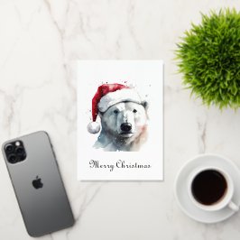 Watercolor Ijsbeer Kerstman Hoed Kerstkaart Folie Feestdagenkaart