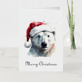 Watercolor Ijsbeer Kerstman Hoed Kerstkaart Folie Feestdagenkaart