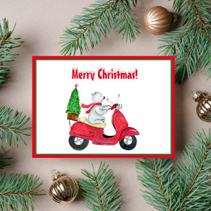 Watercolor IJsbeer Kerstscooter Feestdagen Kaart