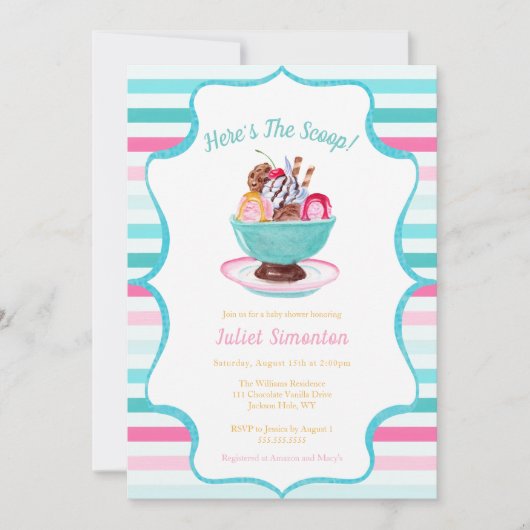 Watercolor Ijsje Sundae Baby Shower Kaart (Voorkant)