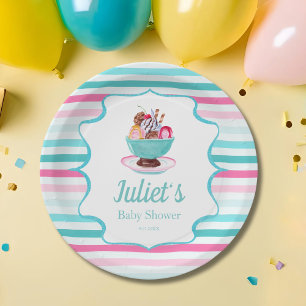Watercolor Ijsje Sundae Baby Shower Papieren Bordje