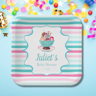 Watercolor Ijsje Sundae Baby Shower Papieren Bordje