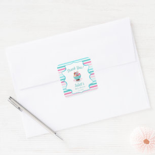 Watercolor Ijsje Sundae Baby Shower Vierkante Sticker