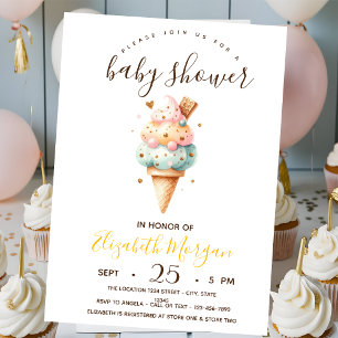 Watercolor Ijsjes, Gele Strepen Baby Shower Kaart