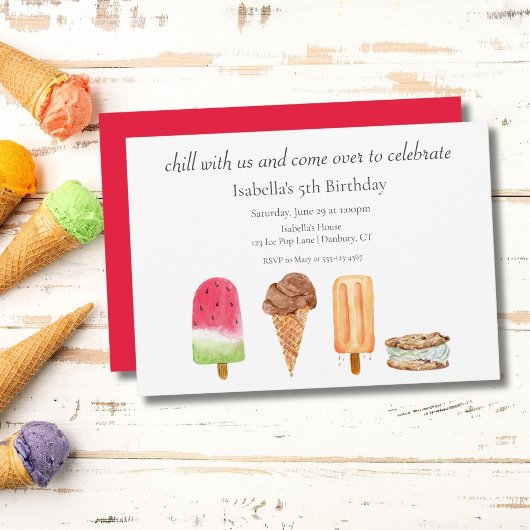 Watercolor Ijsjes & IJshoorntjes Verjaardagsfeestj Kaart