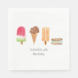 Watercolor Ijsjes & Popsicles Verjaardagsfeestje Servet