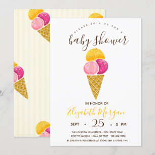 Watercolor ijsjes, Strepen Baby Shower Kaart