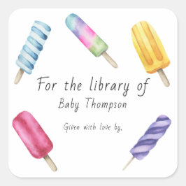 Watercolor ijslolly voor de bibliotheek van vierkante sticker