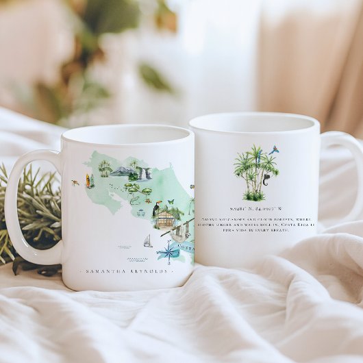 Watercolor Illustrated Map Costa Rica | Monogram Koffiemok