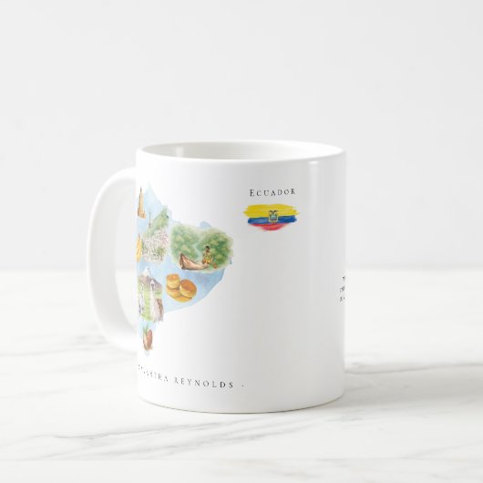 Watercolor Illustrated Map Ecuador | Monogram Koffiemok (Voorkant links)