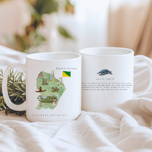 Watercolor Illustrated Map French Guiana Monogram Koffiemok