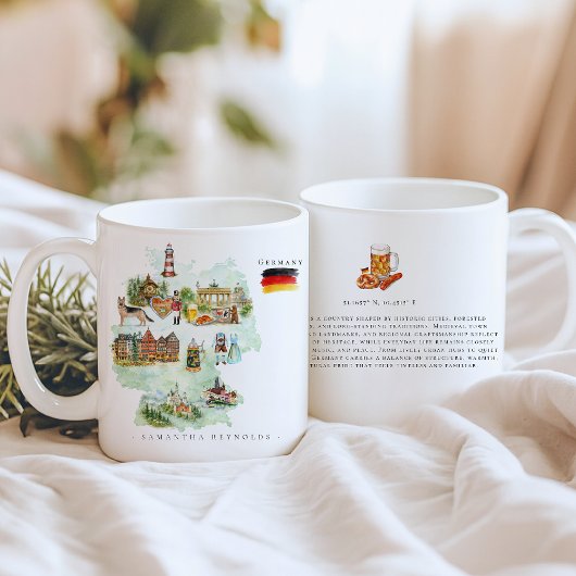 Watercolor Illustrated Map Germany | Monogram Koffiemok