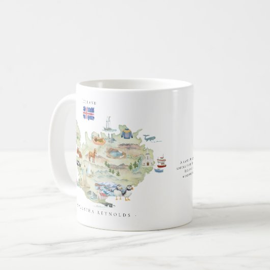 Watercolor Illustrated Map Iceland | Monogram Koffiemok (Voorkant links)