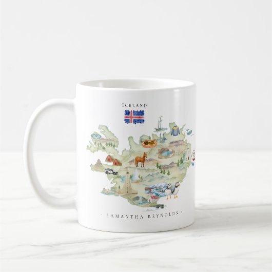 Watercolor Illustrated Map Iceland | Monogram Koffiemok (Links)