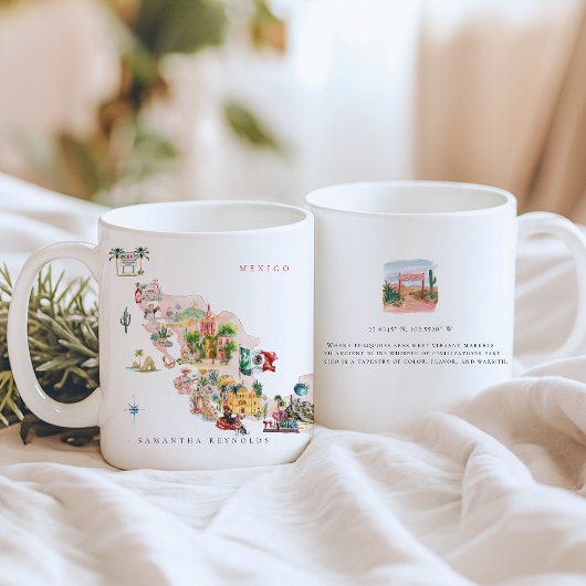 Watercolor Illustrated Map of Mexico | Monogram Koffiemok