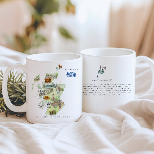 Watercolor Illustrated Map Scotland | Monogram Koffiemok