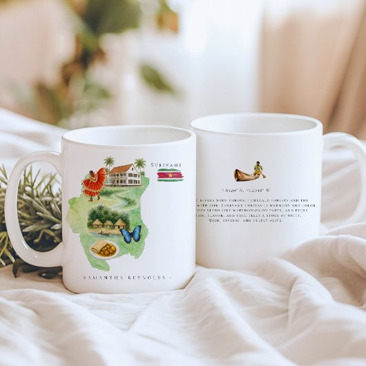 Watercolor Illustrated Map Suriname | Monogram Koffiemok