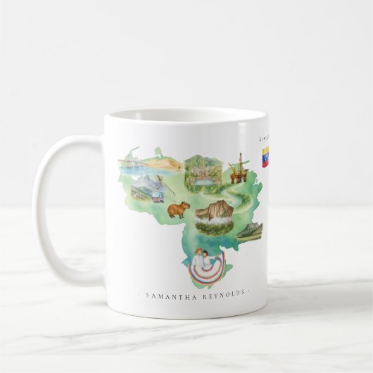 Watercolor Illustrated Map Venezuela | Monogram Koffiemok (Links)