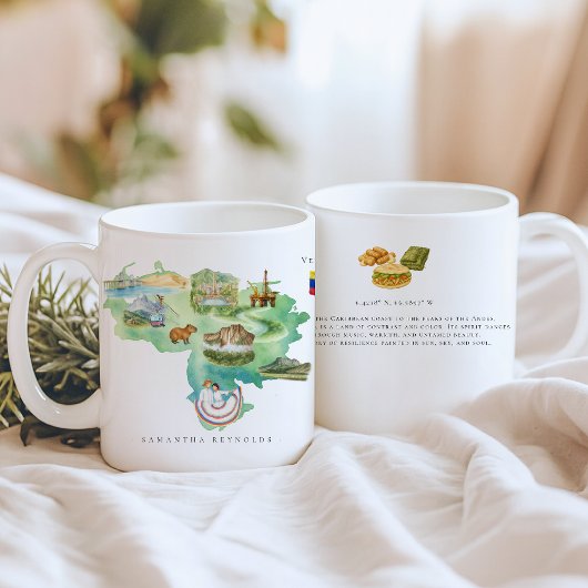 Watercolor Illustrated Map Venezuela | Monogram Koffiemok