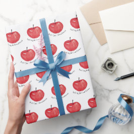 Watercolor Illustratie met Rode Appel en Monogram Cadeaupapier