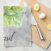 Watercolor illustratie van basilicumkruid theedoek (Quarter Fold)