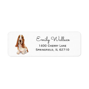 Watercolor illustratie van Basset Hound Etiket