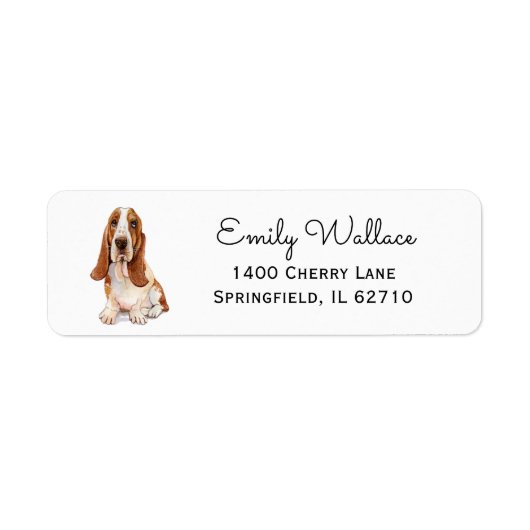 Watercolor illustratie van Basset Hound Etiket (Voorkant)