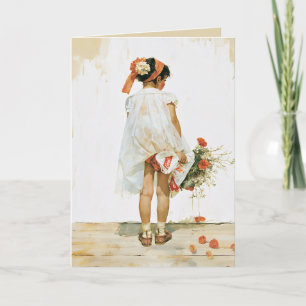 Watercolor Illustratie van Bloemenmeisje Kaart