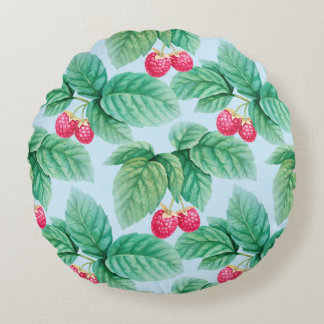 Watercolor illustration of raspberries. Seamless p Rond Kussen
