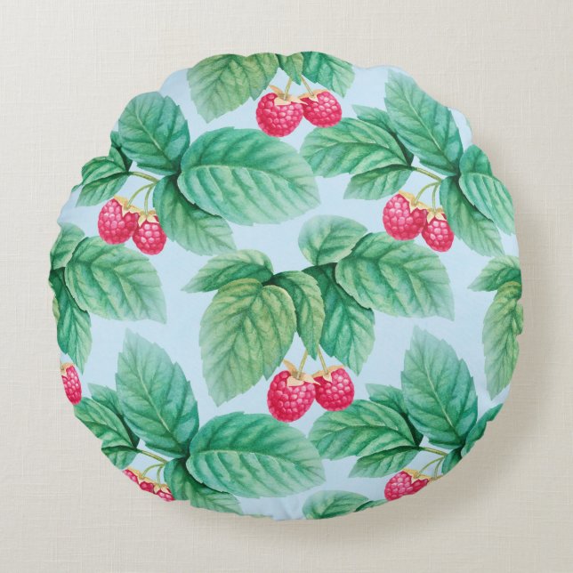 Watercolor illustration of raspberries. Seamless p Rond Kussen (Voorkant)