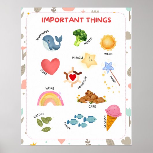 Watercolor Important Things Educational Poster (Voorkant)