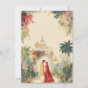 Watercolor Indiase huwelijksuitnodiging set Kaart