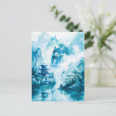 Watercolor ink of Chinese landscape on a lake Briefkaart (Staand voorkant)