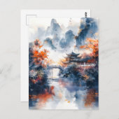 Watercolor ink of chinese template on lake. briefkaart (Voorkant / Achterkant)