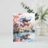 Watercolor ink of chinese template on lake. briefkaart (Staand voorkant)