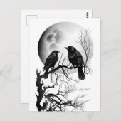 Watercolor ink of Odins raven sitting on twigs Briefkaart (Voorkant / Achterkant)