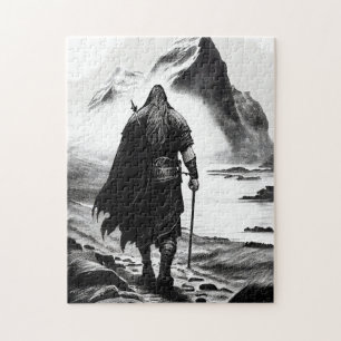 Watercolor inktpotlood van Viking krijger Legpuzzel