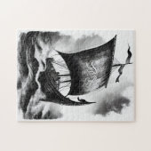 Watercolor inktpotlood van Vikings dragenschip Legpuzzel (Horizontaal)