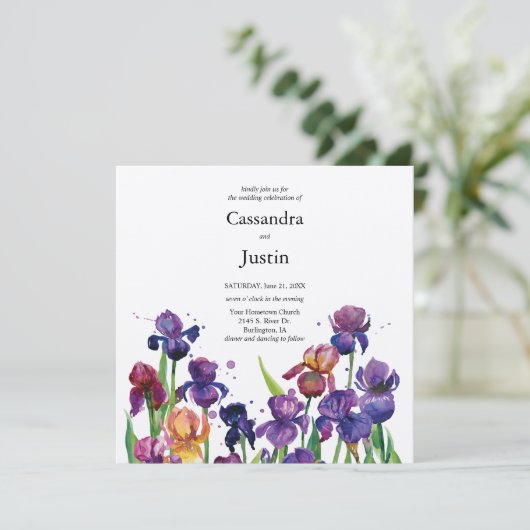 Watercolor Iris Bruiloft Kaart (Staand voorkant)