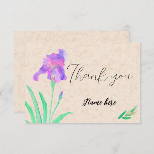 Watercolor Iris on marble background Bedankkaart (Voorkant / Achterkant)