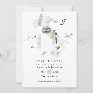 Watercolor Italiaans huwelijksfeest Save The Date