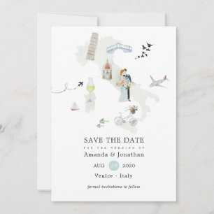 Watercolor Italiaans huwelijksfeest Save The Date