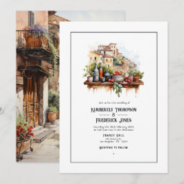 Watercolor Italiaanse Bestemming Huwelijk Kaart